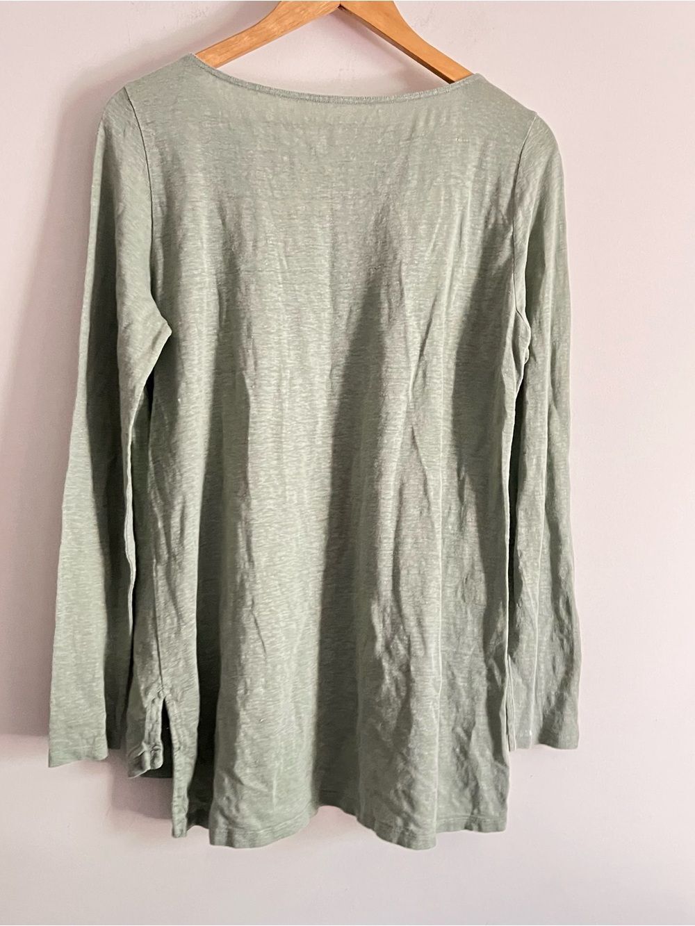 Eileen Fisher Organic Linen Tunic Top Medium Large Green Minimalist Lagenlook - Picture 4 of 8
